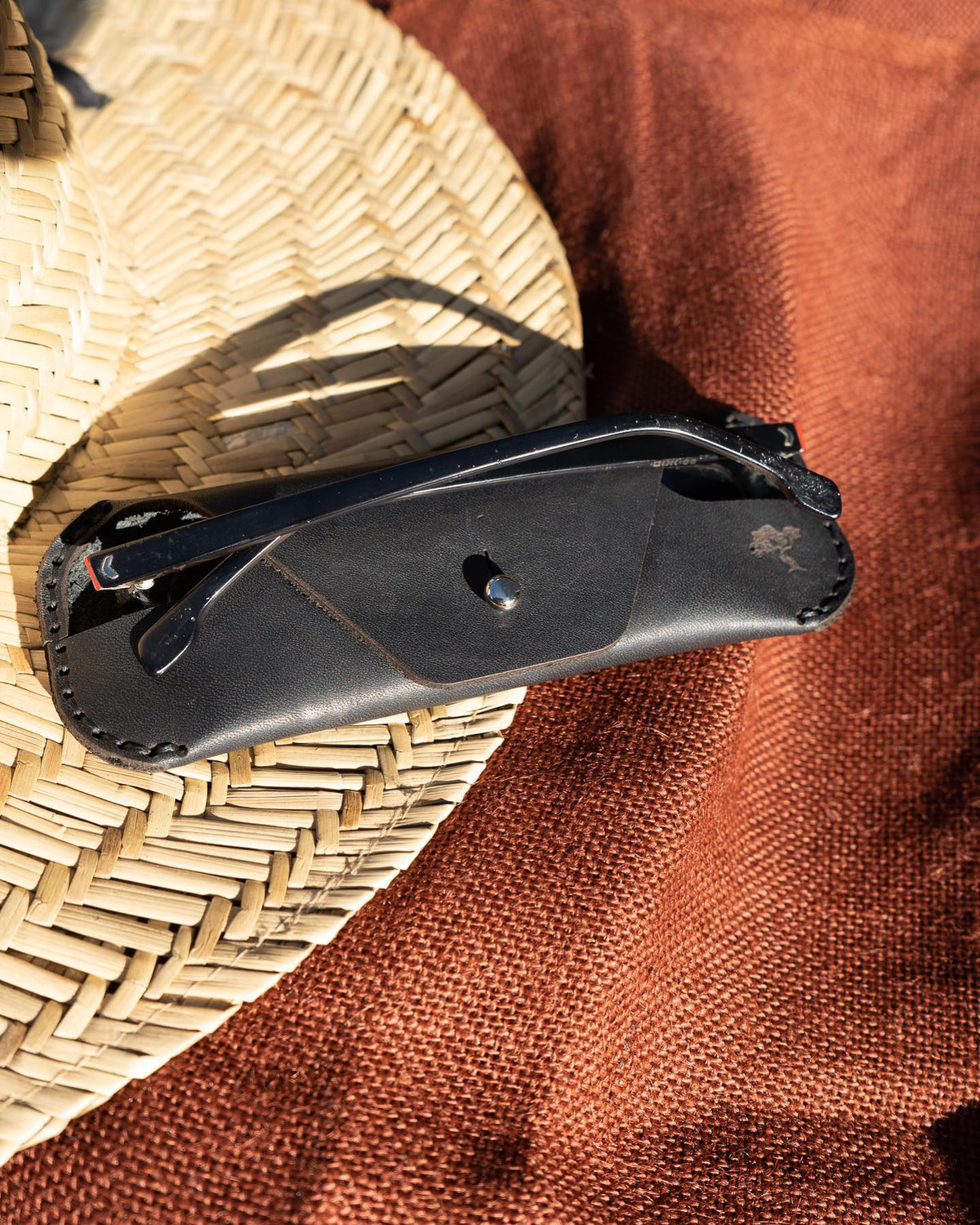 Black leather sunglasses case