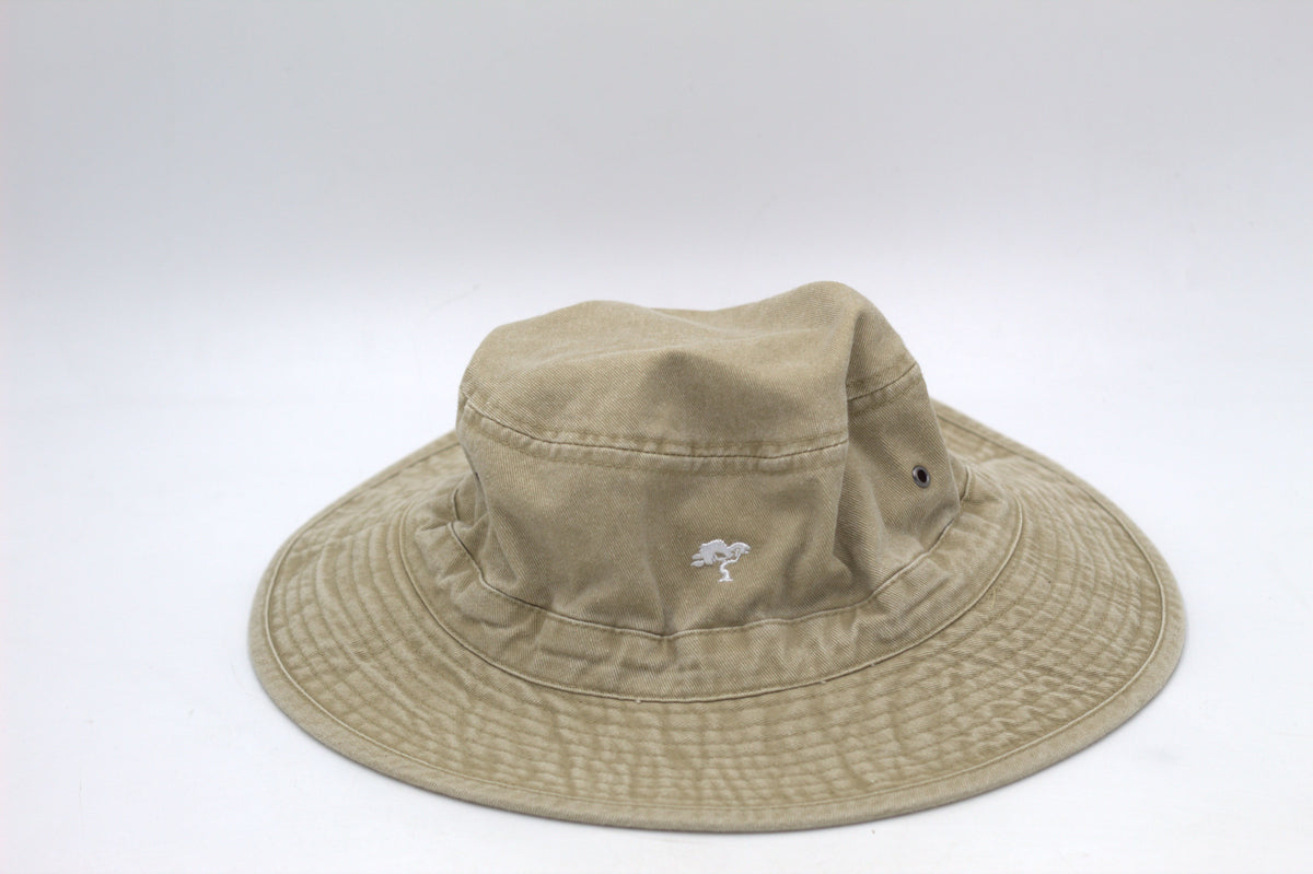 Beige bucket hat with Netjies branding on the front against a white background