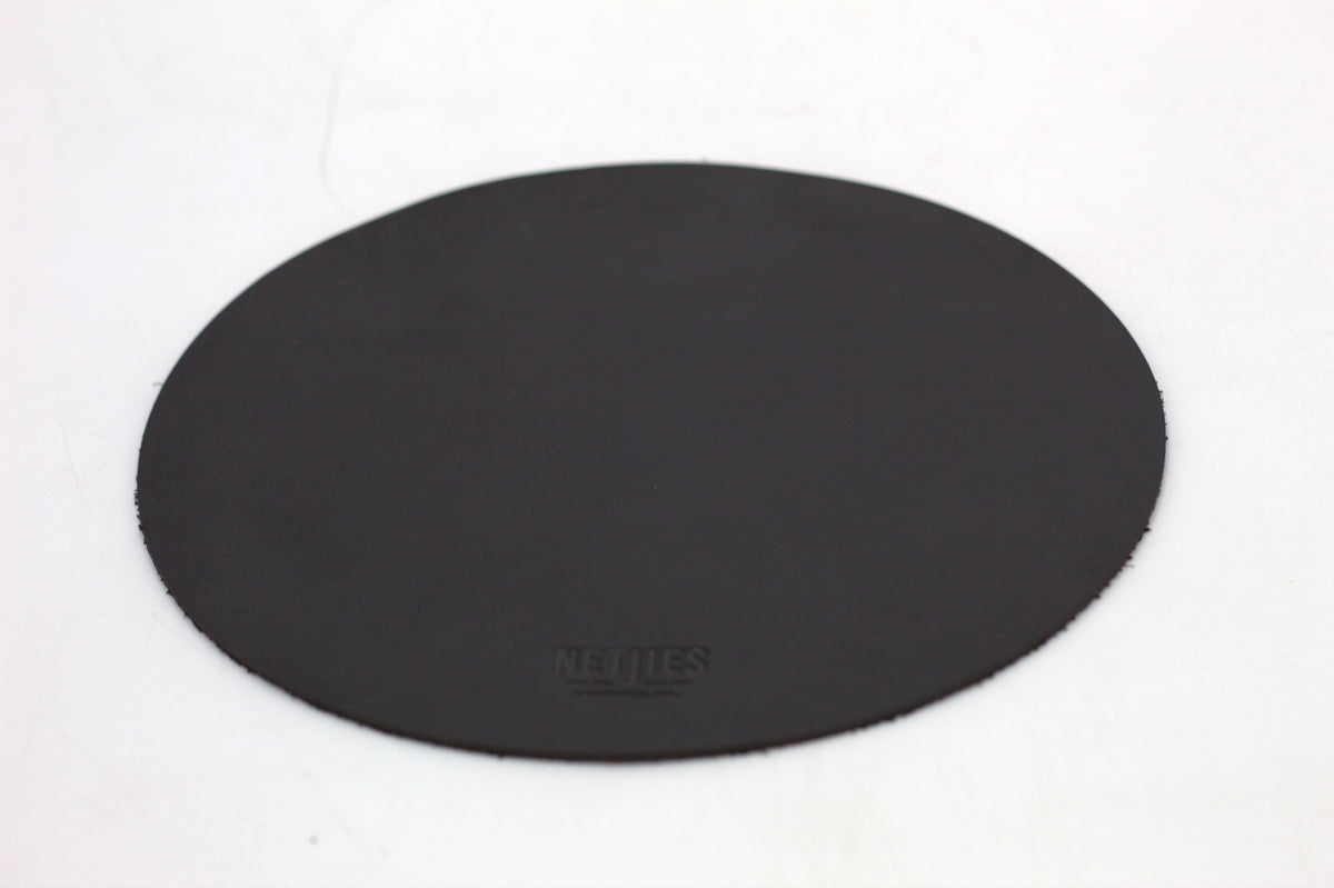 Black leather round mouse pad