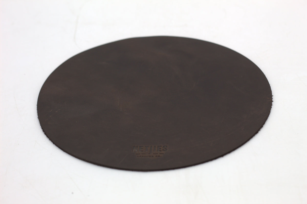 Black leather round mouse pad