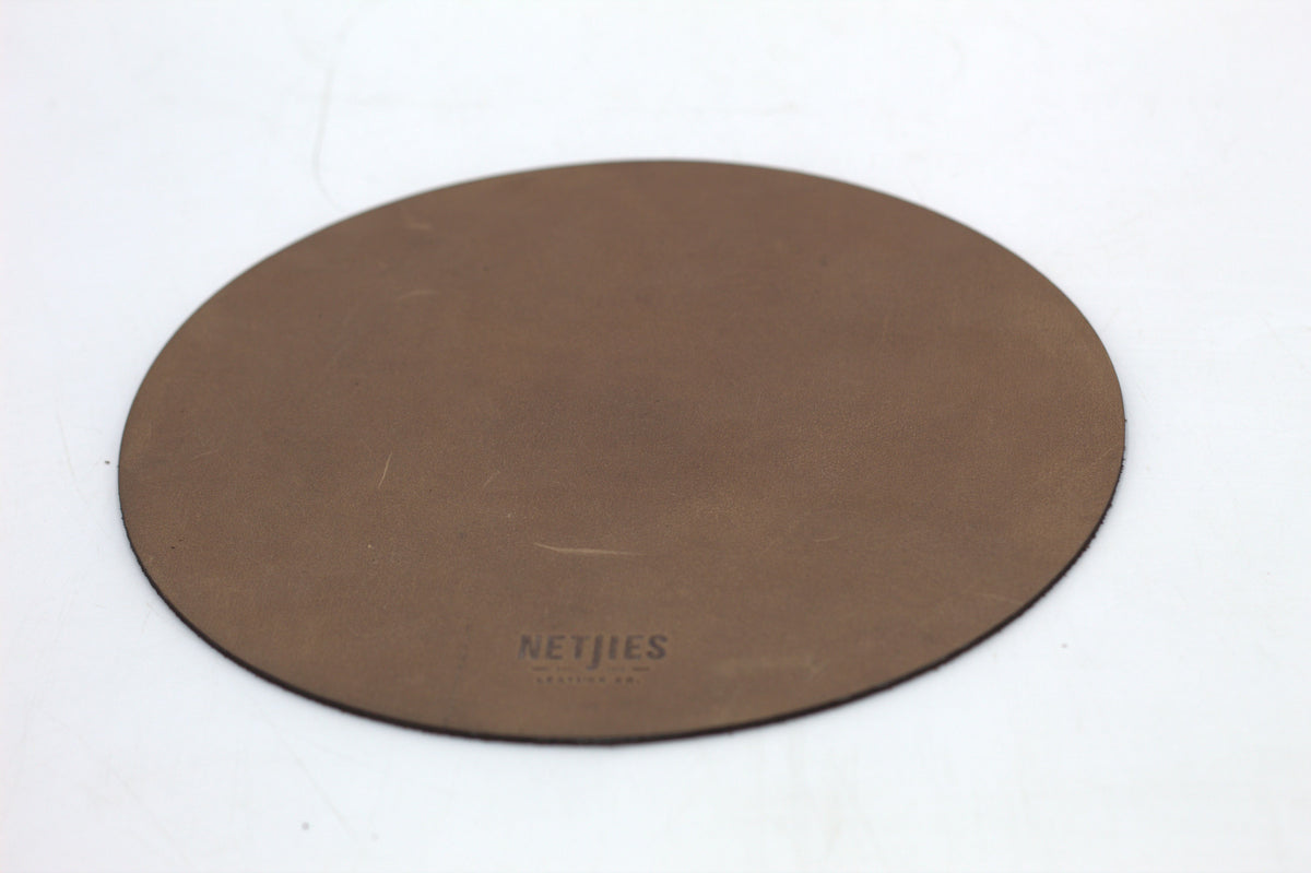 Black leather round mouse pad