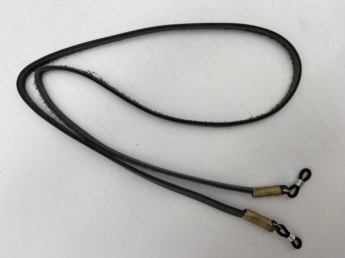 Black lanyard with metal clip on a white background